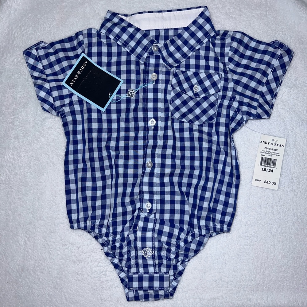 🩷5/$25 Andy & Evan Navy Gingham Shirt onesie